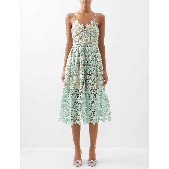 Self Portrait Azaelea Guipure Lace Midi Dress *Mint Green* - Picture 1 of 16
